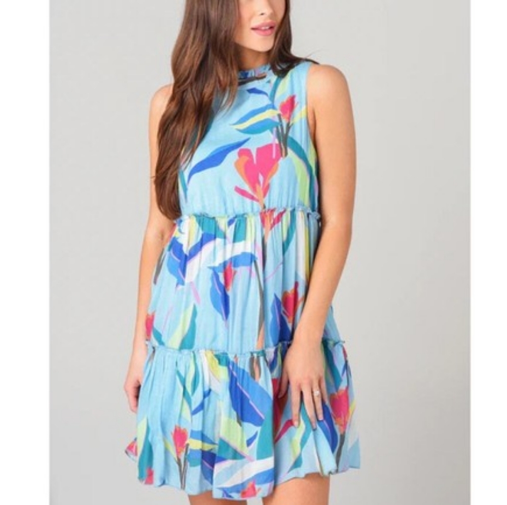 Oliphant Floral Tiered Washable Silk Blend Sleevless Dress. Sz. Large